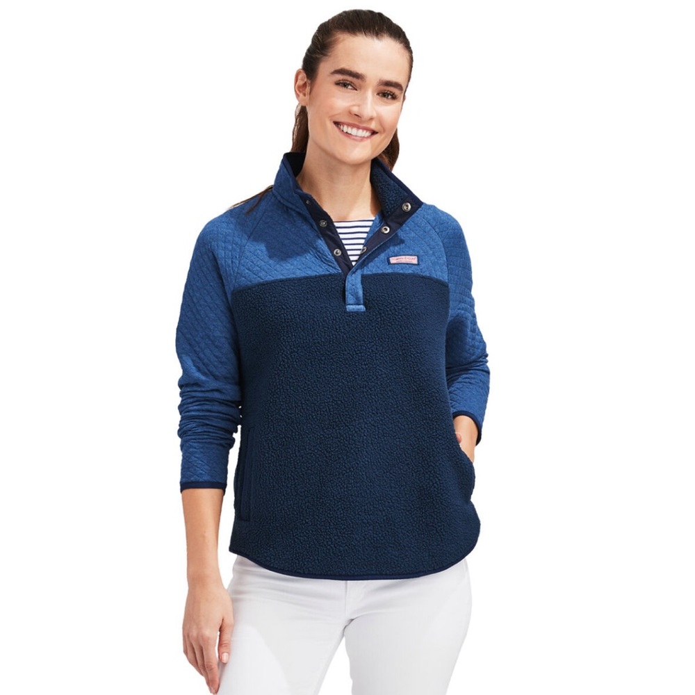 Vineyard Vines Mixed Media Sherpa Shep Shirt Quilted Blue Size Small